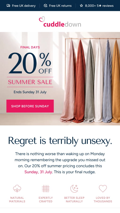 Custom email template design for homeware ecommerce brand