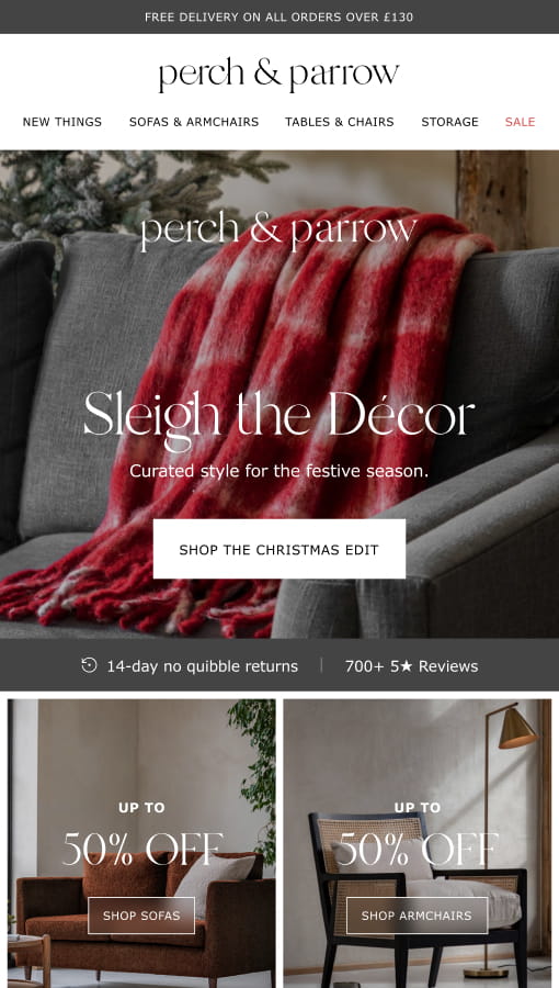 Custom email template design for homeware ecommerce brand