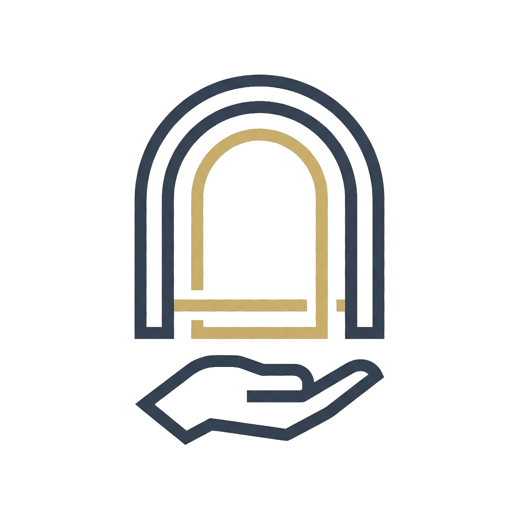 Gold and black abstract letter Q with a signature-style design below it.