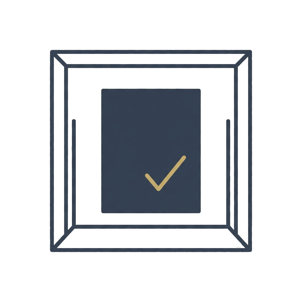 Dark gray square button with a light green checkmark in the center.