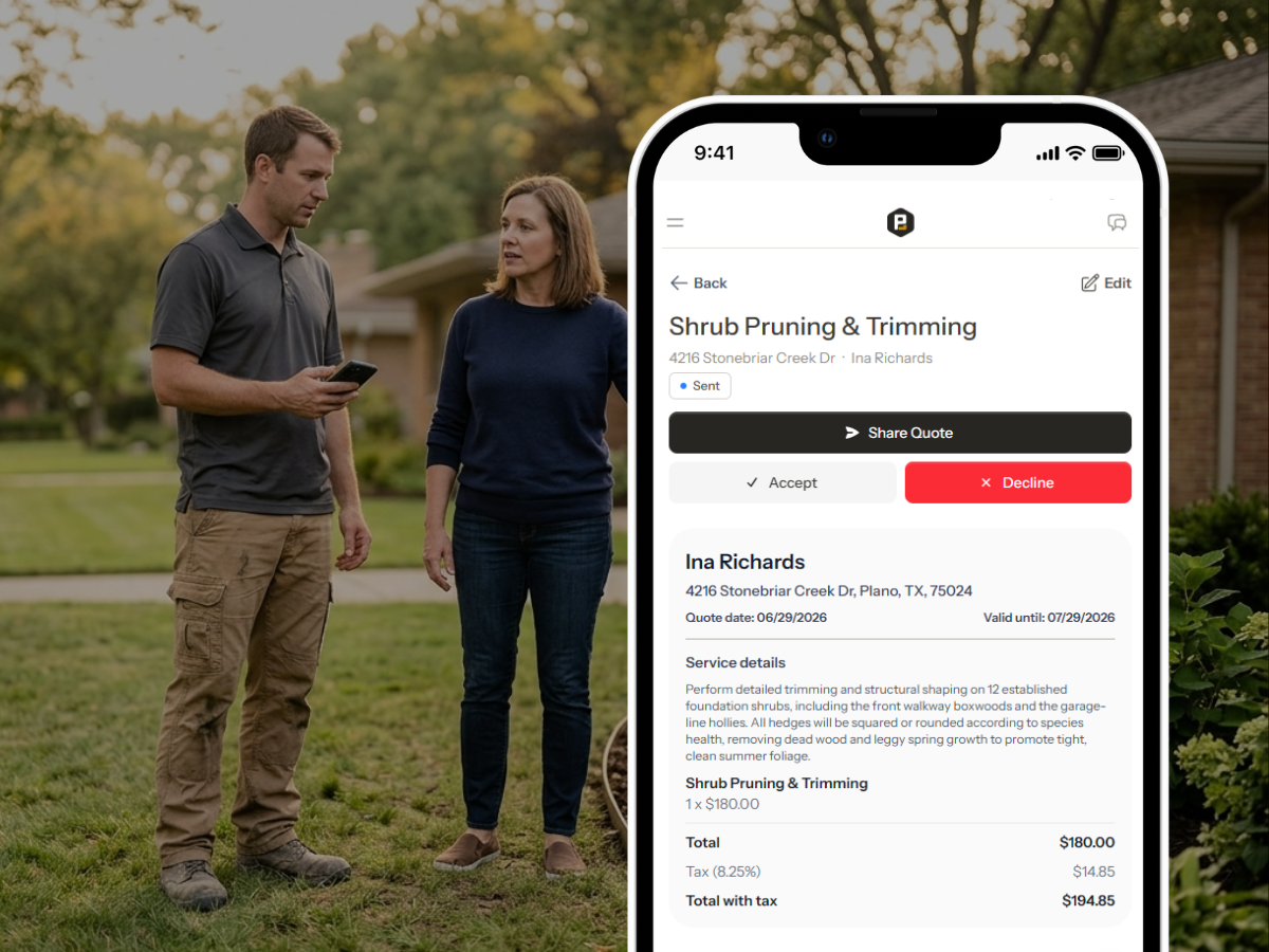 ProBase lawn care estimate and quote screen