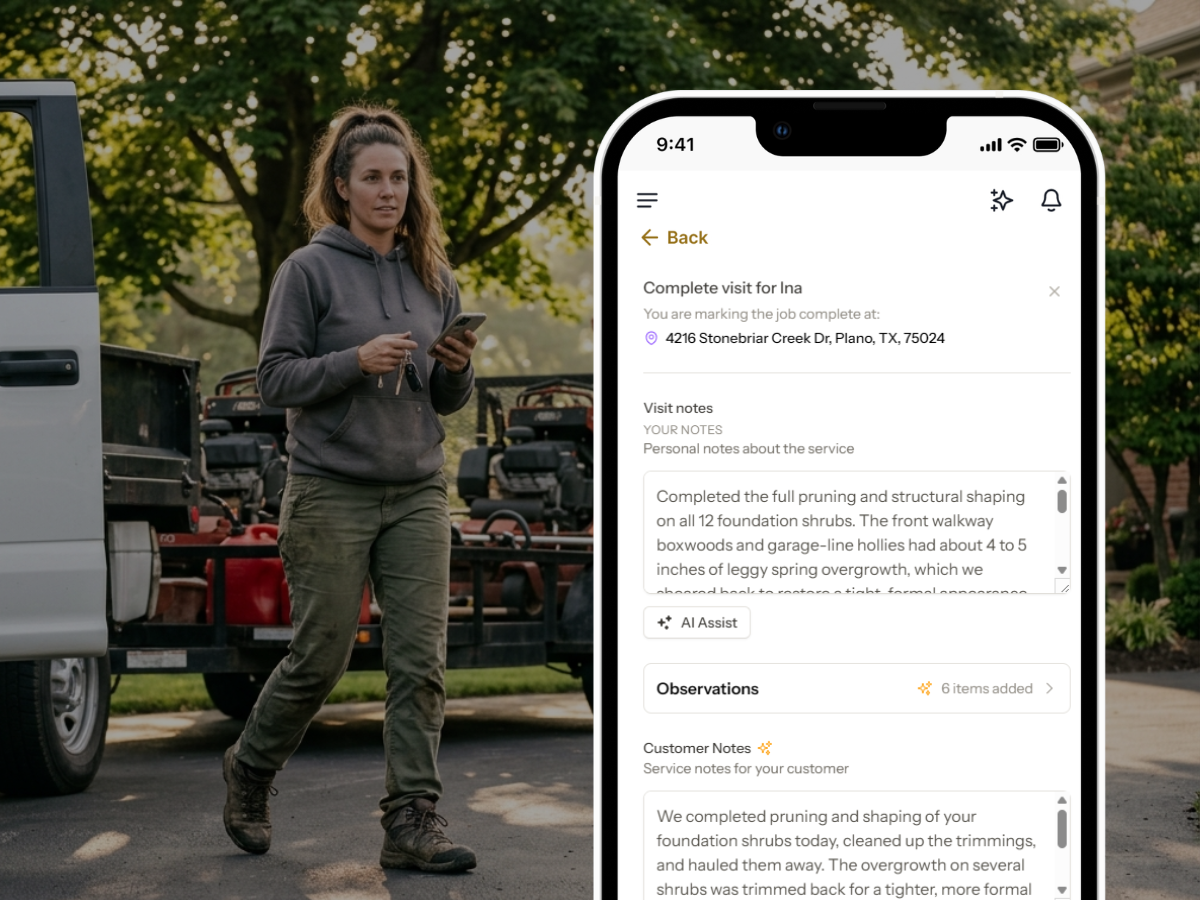 ProBase lawn care AI service notes screen