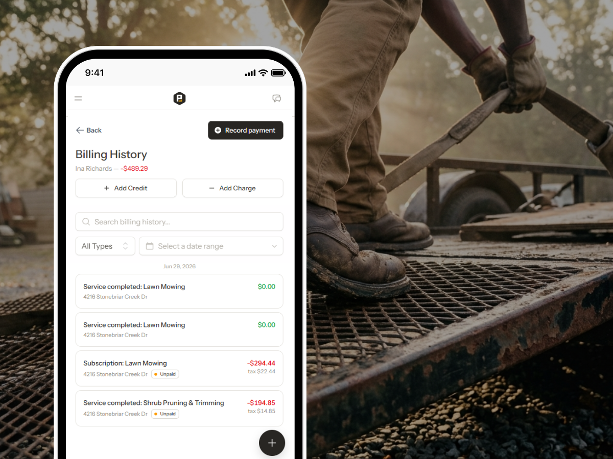 Invoice and payment screen