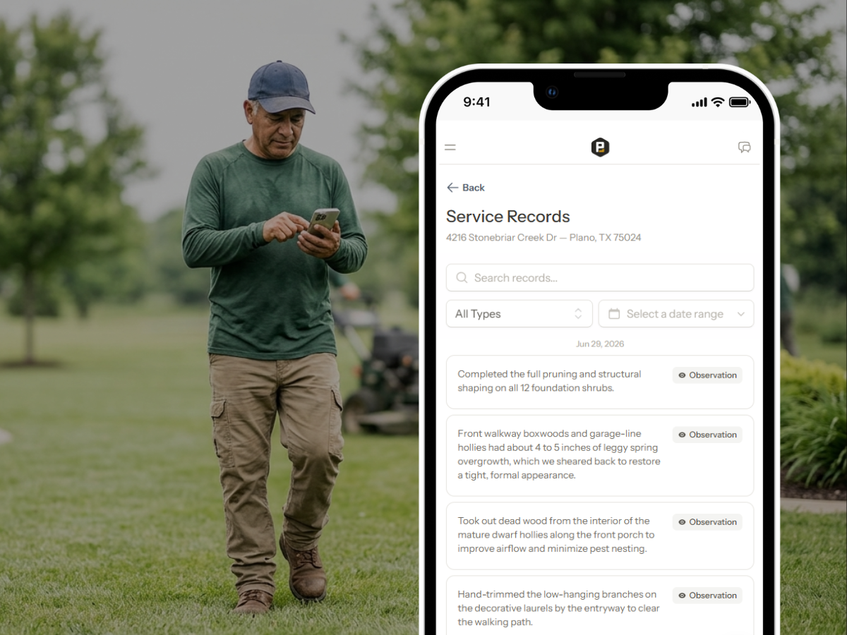 ProBase lawn care job history screen