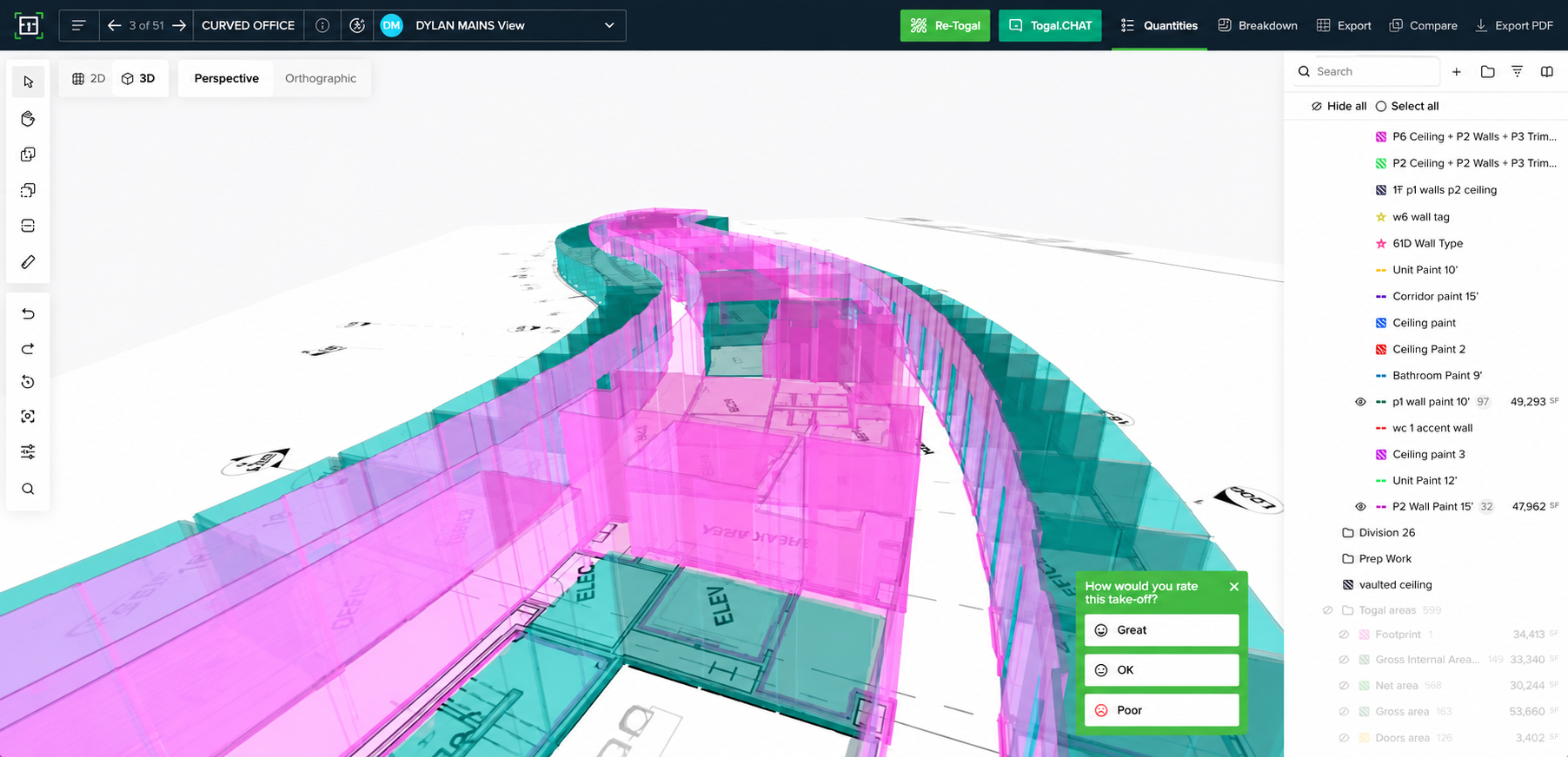 3D Visualizations within Togal.AI for construction estimators.