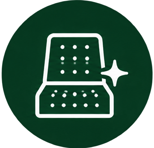White checkmark inside a dark green circle.
