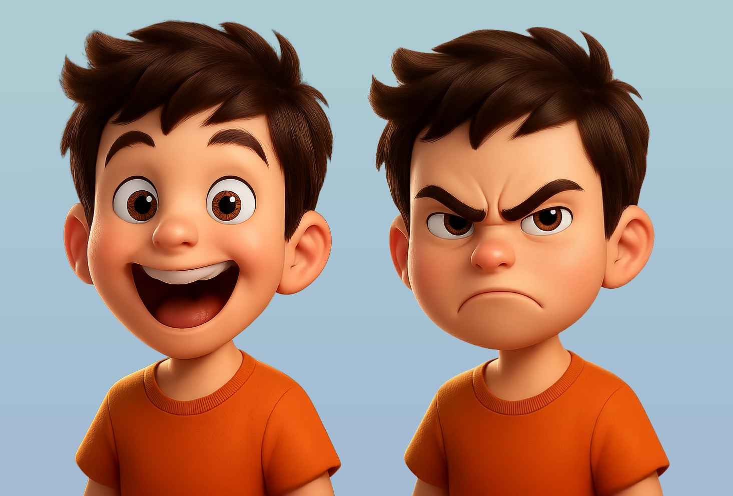 An example of a boy made with AI doing facial expressions