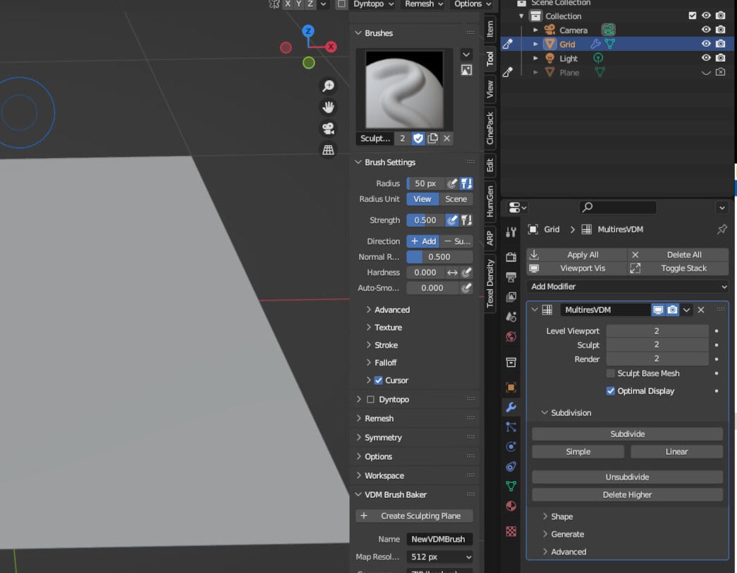 Efficient sculpting with VDM brushes in Blender