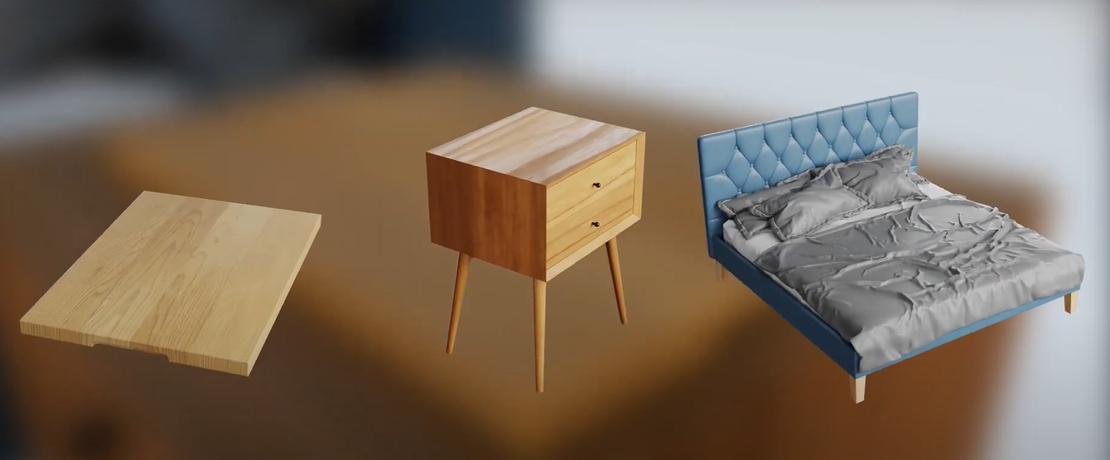 3 assets with varying levels of complexity