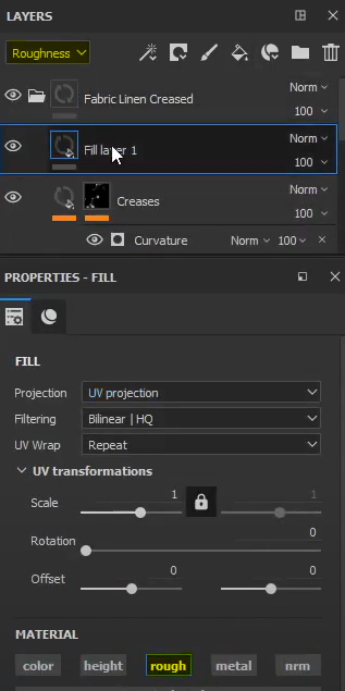added a fill layer on top with only the roughness channel on.