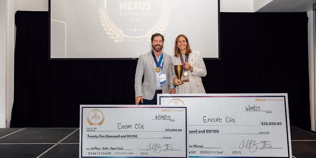Founders of Encore CO2, Jordan Losavio and William McGehee, receive top awards at the inaugural Nexus Technology Cup in Baton Rouge