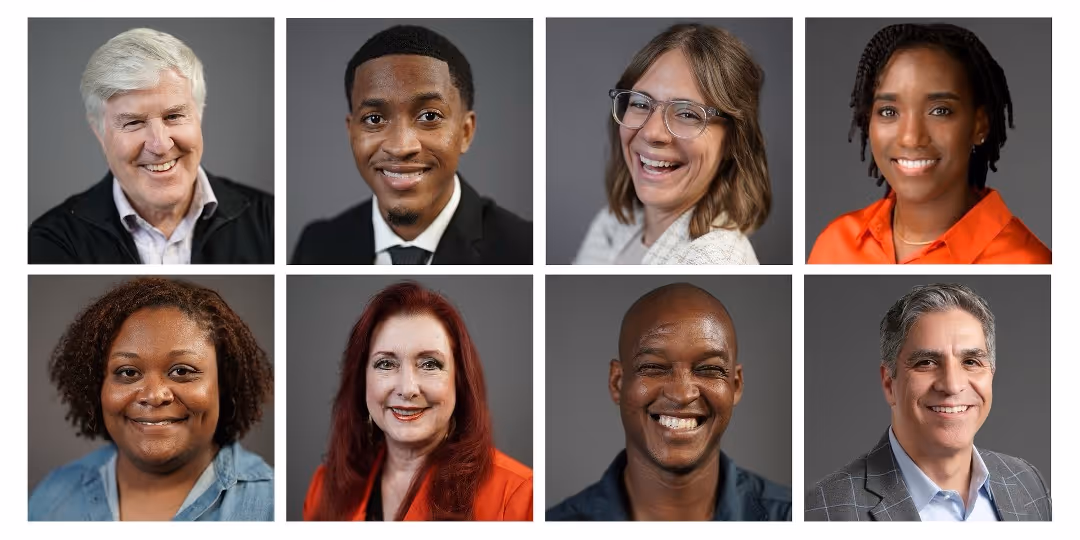 A grid of headshots featuring eight diverse entrepreneurs from the Ignition program.