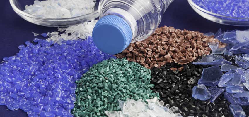 Recycled plastic pellets and flakes from bottle reprocessing