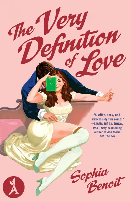 Cover of The Very Definition of Love by Sophia Benoit showing a woman sitting on a man's lap holding a green book.
