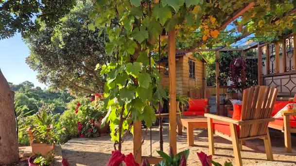 Jardin paysager de la maison d’hôtes Villa Mimosa à Favone en Corse du Sud