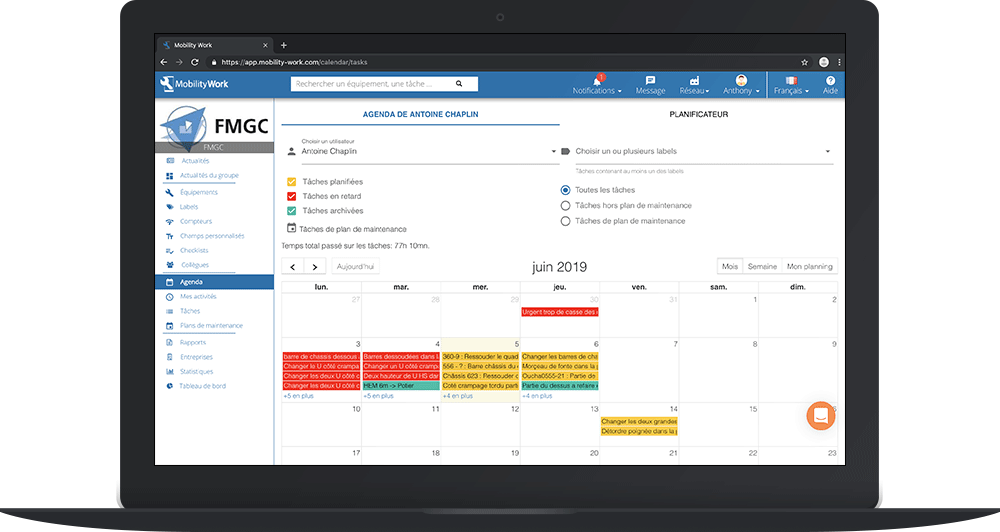 Le calendrier dun plan de maintenance dans une GMAO mobile