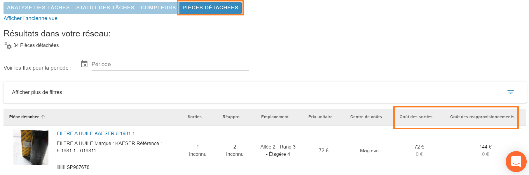 GMAO pièces détachées