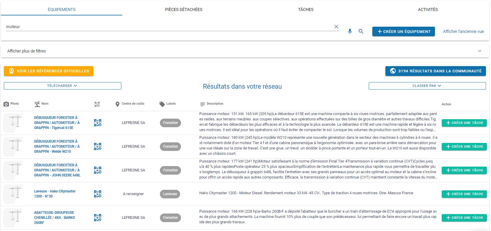 recherche équipements GMAO