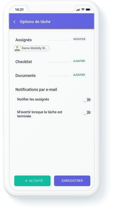 Créer une tâche (options) - GMAO Mobility Work