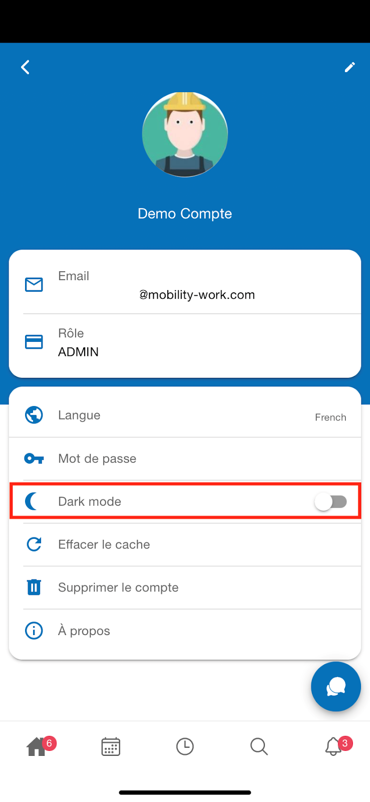 GMAO mobile mode sombre