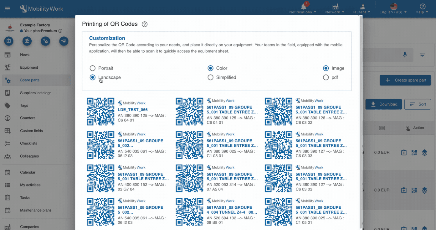 Personnalisation des QR Codes - GMAO