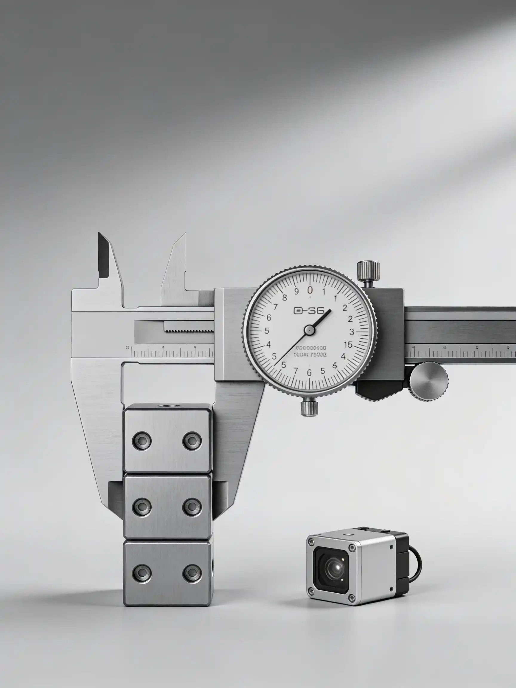 Optimización de procesos en mecanizado industrial: medición y control de calidad en estilo monocromo.