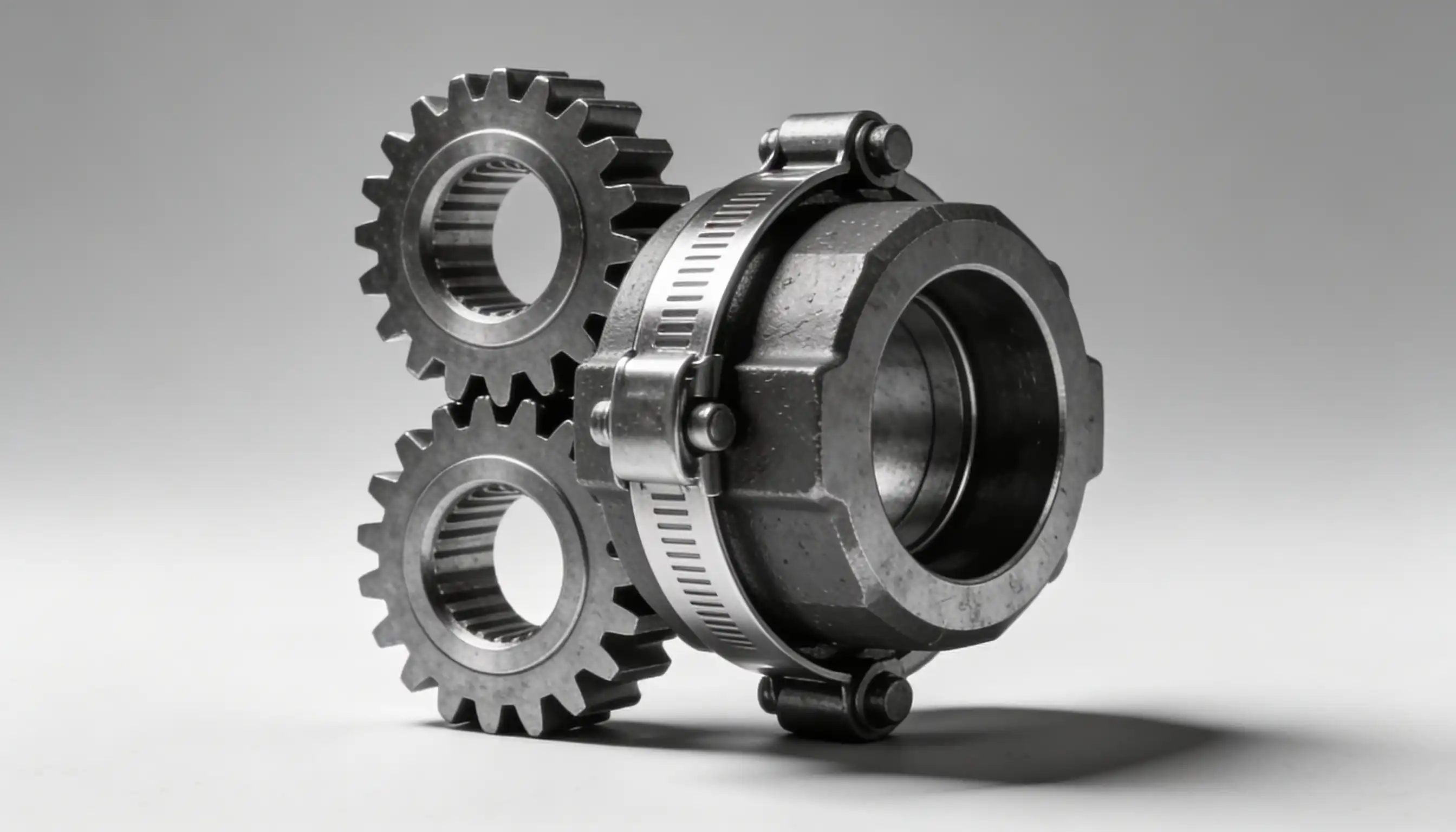 Acoplamientos y engranajes en composición premium que simboliza contratos de mantenimiento industrial en España.