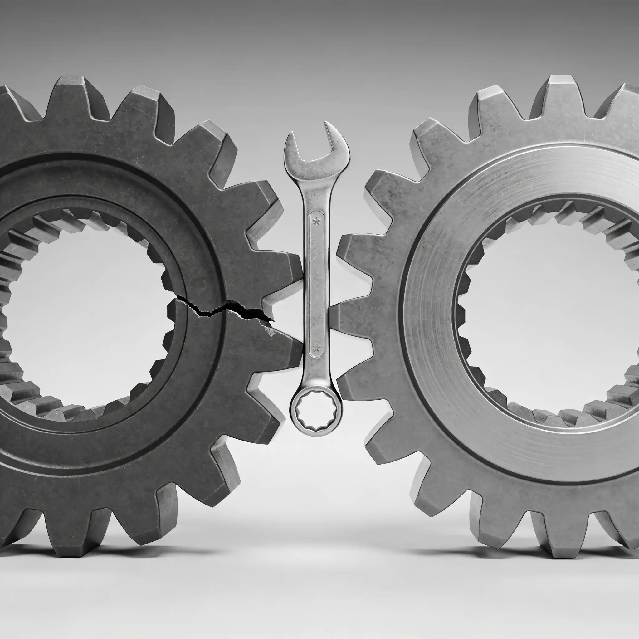 Engranaje reemplazado con herramienta de taller para mantenimiento correctivo industrial en España.