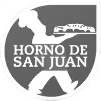 Logo featuring a baker carrying a tray of bread with text 'HORNO DE SAN JUAN' below in white on a dark background.