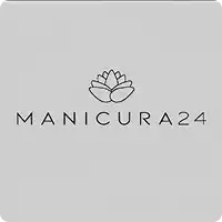 Minimalist logo featuring a stylized lotus flower above the text 'MANICURA24'.