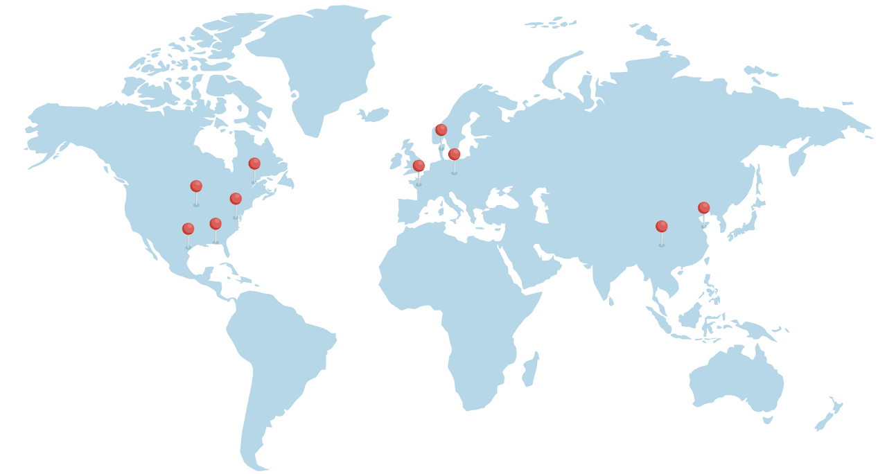 A map of the world with red pinsDescription automatically generated