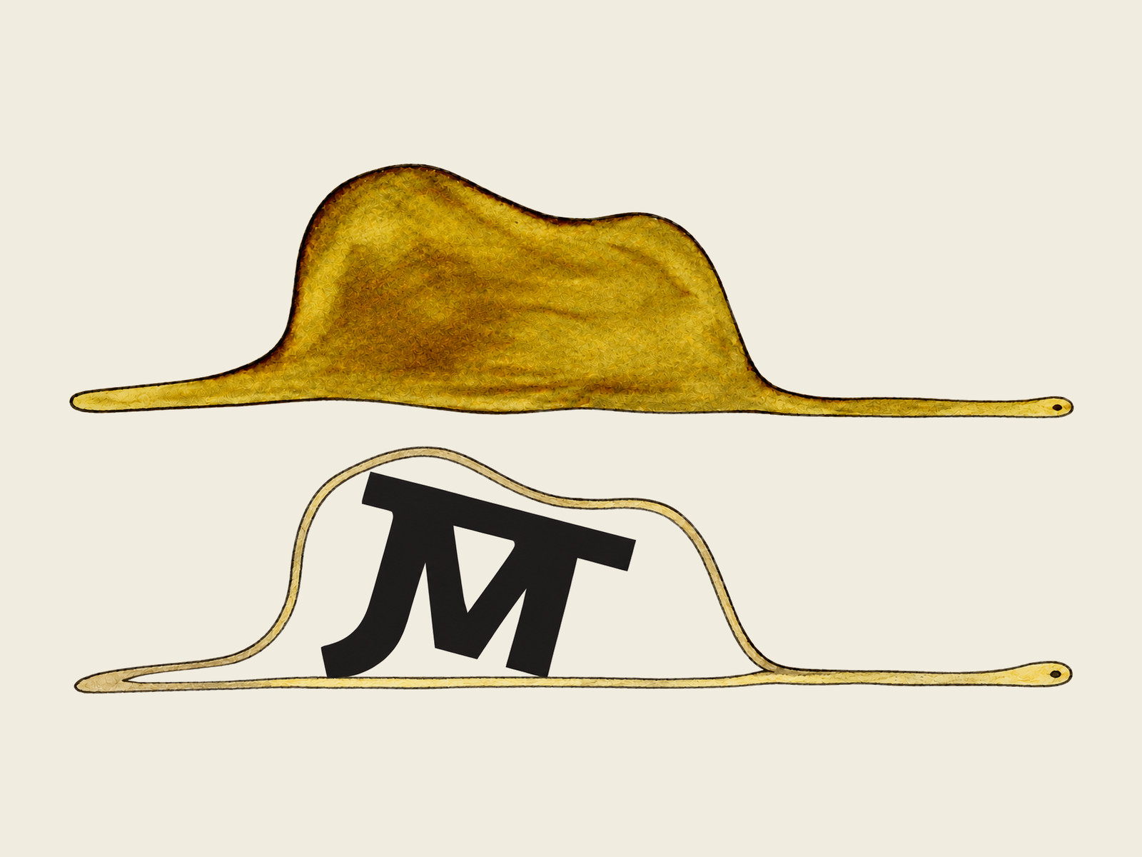 Two drawings from Le Petit Prince: the hat the grown-ups saw, and the snake opened to show what it swallowed, with the JMT mark drawn where the elephant was.
