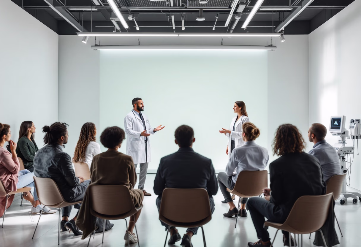image of an educational seminar in progress at a veterinary clinic