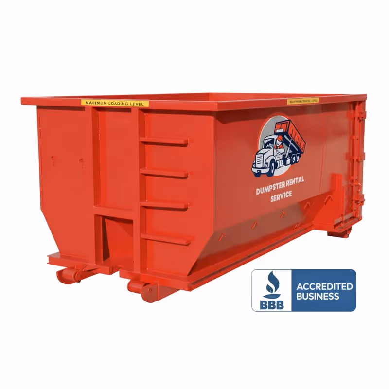 Red roll-off dumpster by 3D Roll Offs for residential and commercial dumpster rental