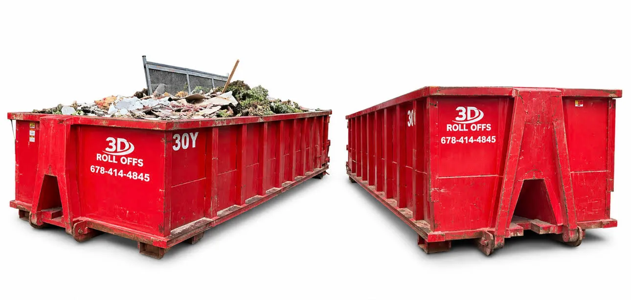 Roll-off dumpster from 3D Rolloffs delivered to a job site