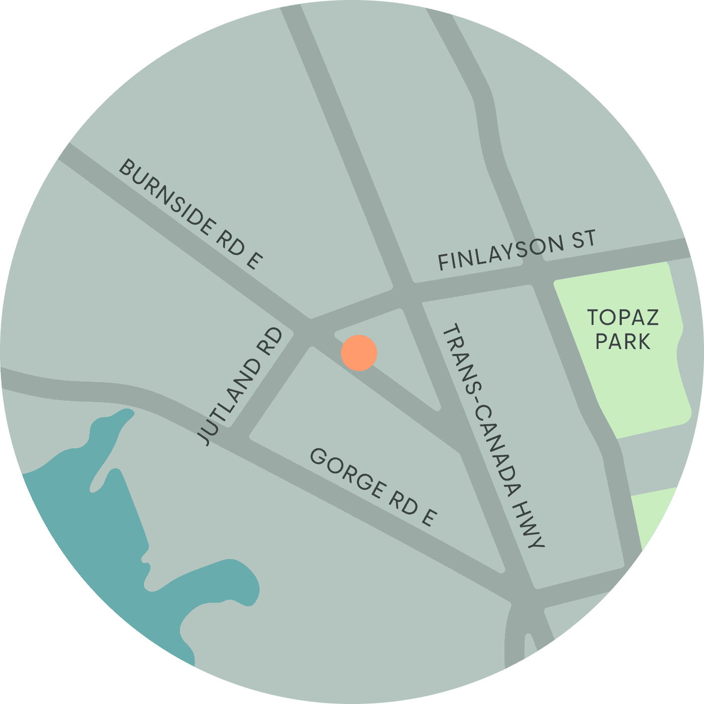 Map of Victoria's Burnside Gorge neighbourhood with location of Mari's clinic indicated