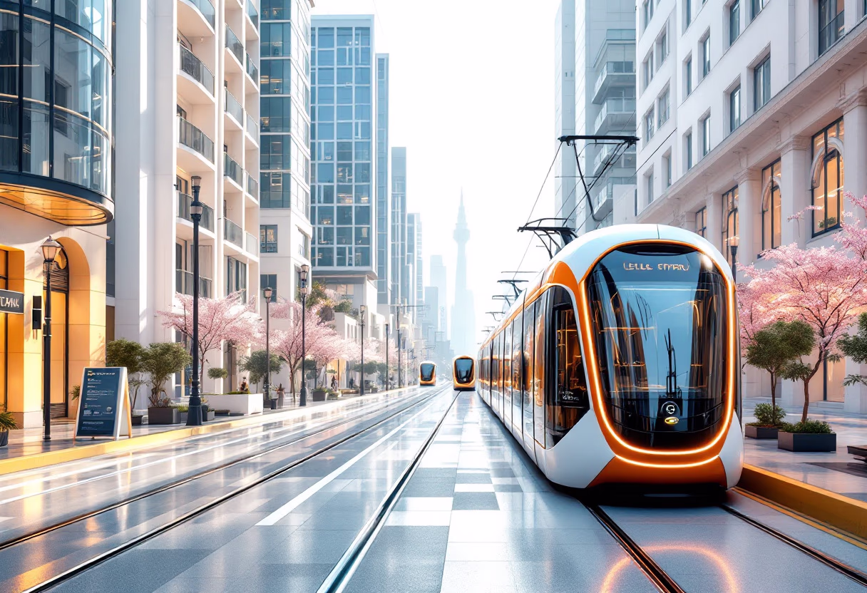 [background image] image of cityscape with visible public transport vehicles (for a public transportation company)