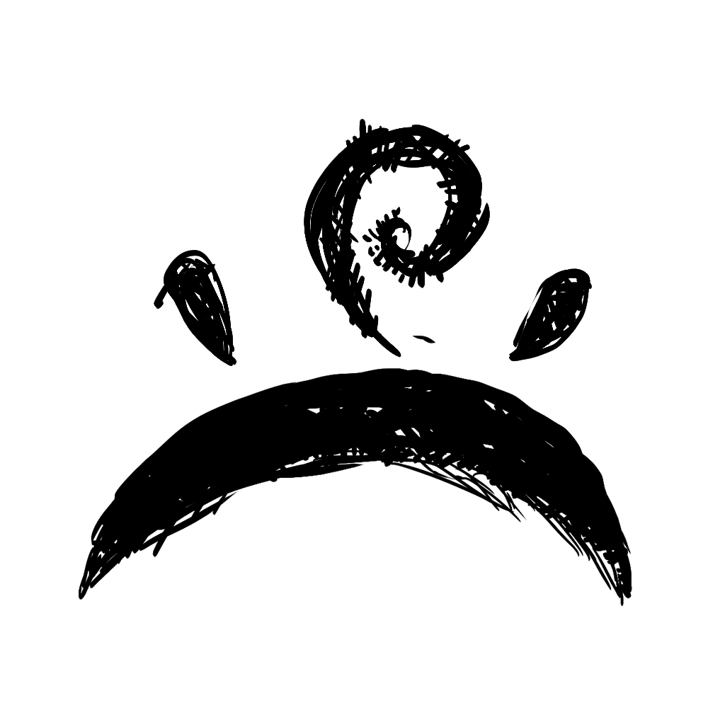 Black silhouette floating on water with two leaves on either side.