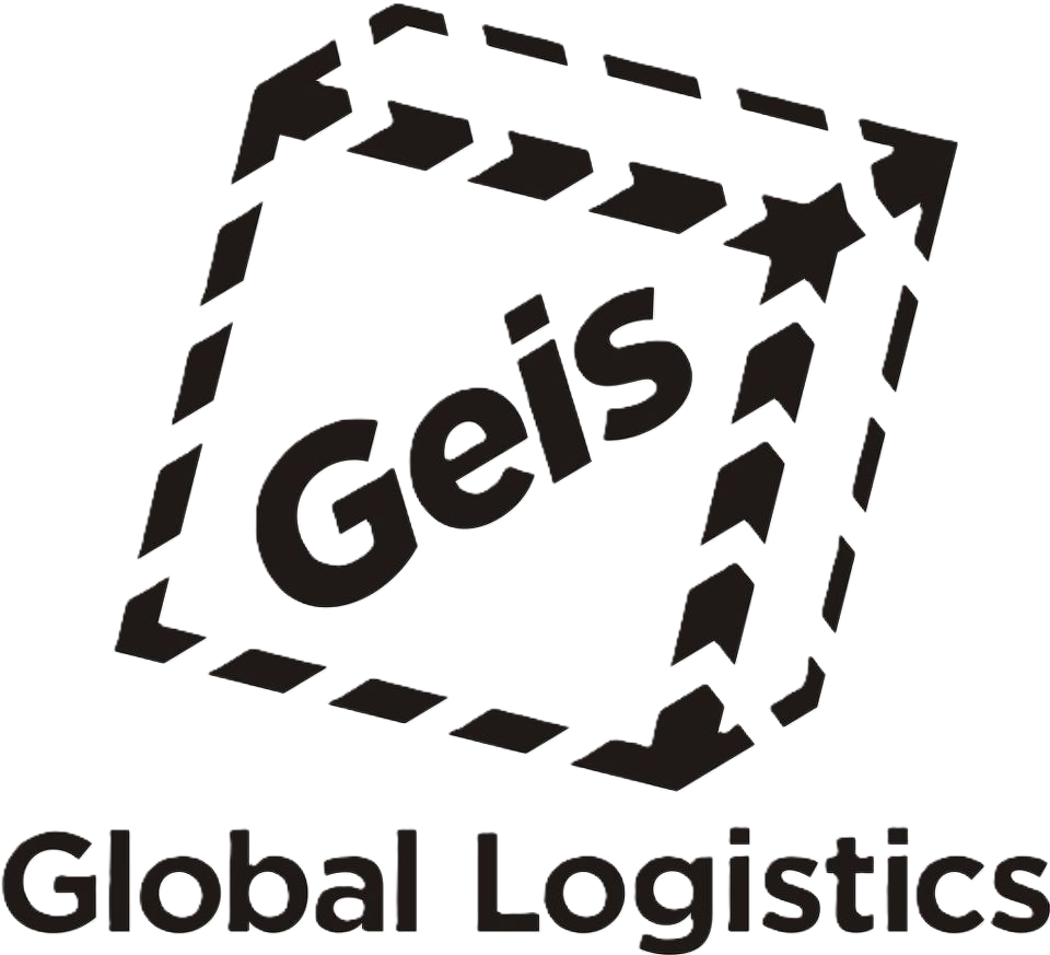 Logo with the word 'Geis' inside a three-dimensional outlined box made of arrows, above the text 'Global Logistics'.