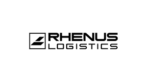 Rhenus Logistics company logo with stylized symbol and text.