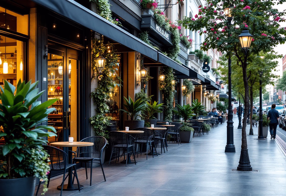 [background image] image of an inviting urban street near the restaurant