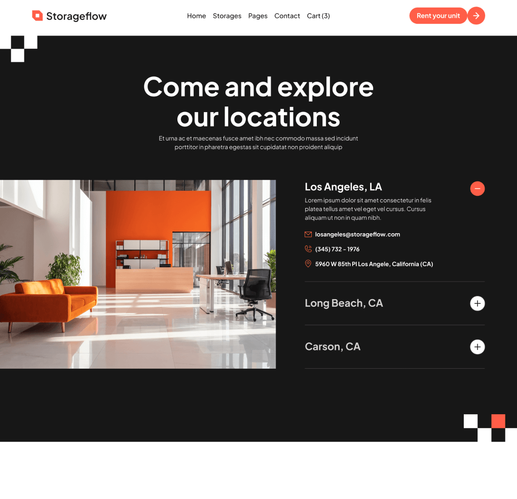 Storageflow - Contact V1 Top Page - Local Storage Webflow Template | BRIX Templates
