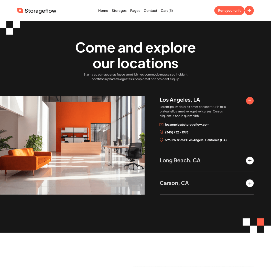 Storageflow - Contact V1 Main Page - Local Storage Webflow Template | BRIX Templates
