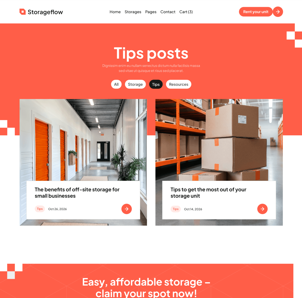 Storageflow - Blog Category Main Page - Local Storage Webflow Template | BRIX Templates
