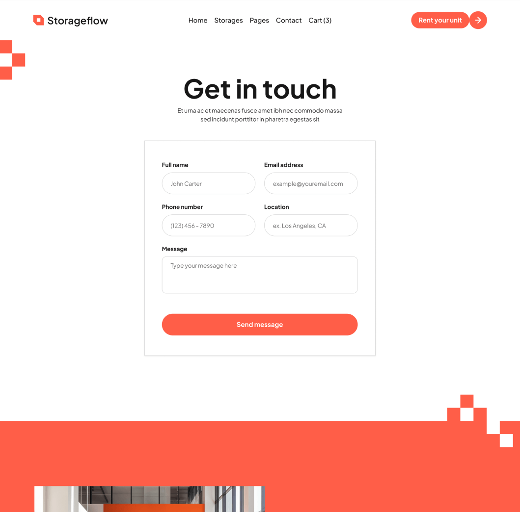 Storageflow - Contact V2 Main Page - Local Storage Webflow Template | BRIX Templates
