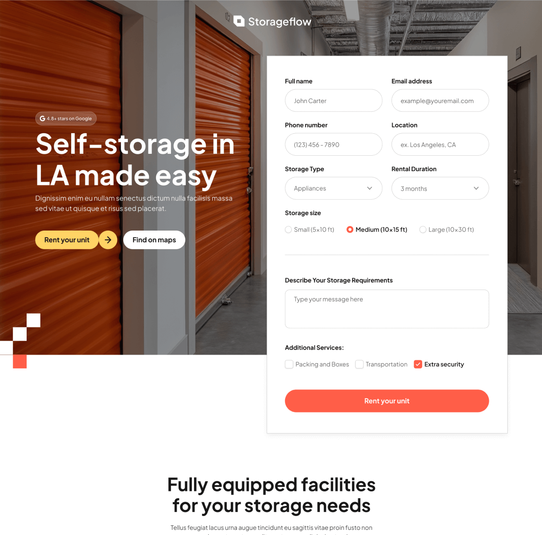 Storageflow - Landing Page Utility Page - Local Storage Webflow Template | BRIX Templates
