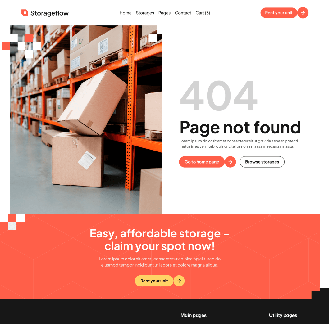 Storageflow - 404 Not Found Utility Page - Local Storage Webflow Template | BRIX Templates
