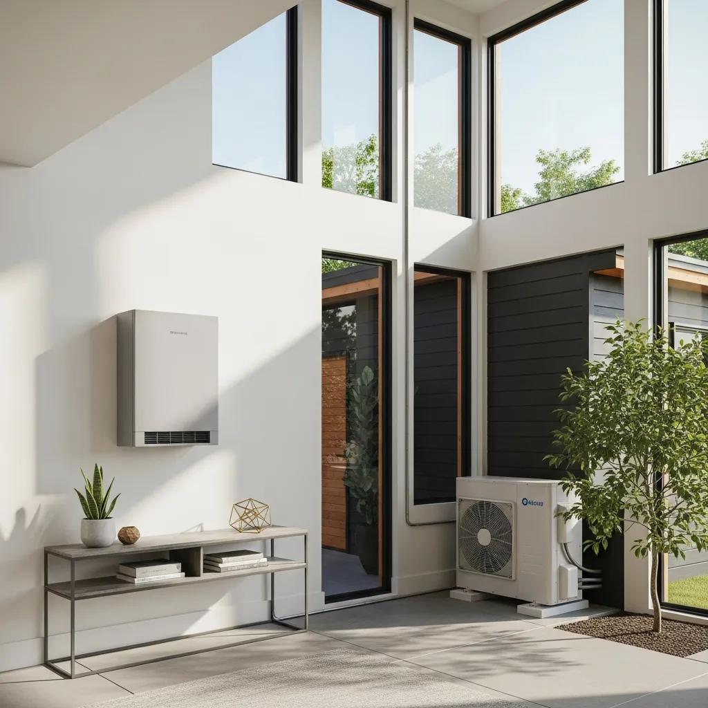 Ductless mini-split HVAC system installation in a contemporary home, highlighting energy efficiency