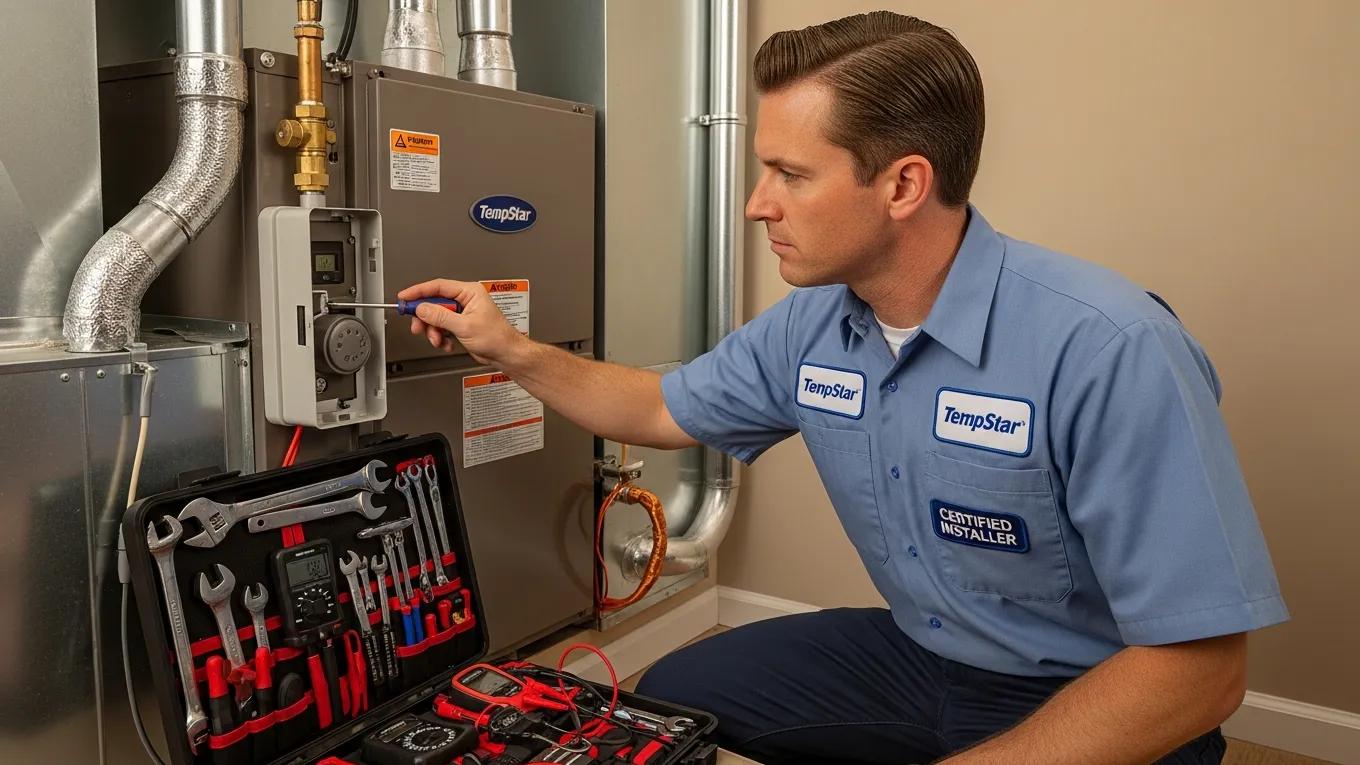 Certified Tempstar installer working on an HVAC system, highlighting expertise and professionalism