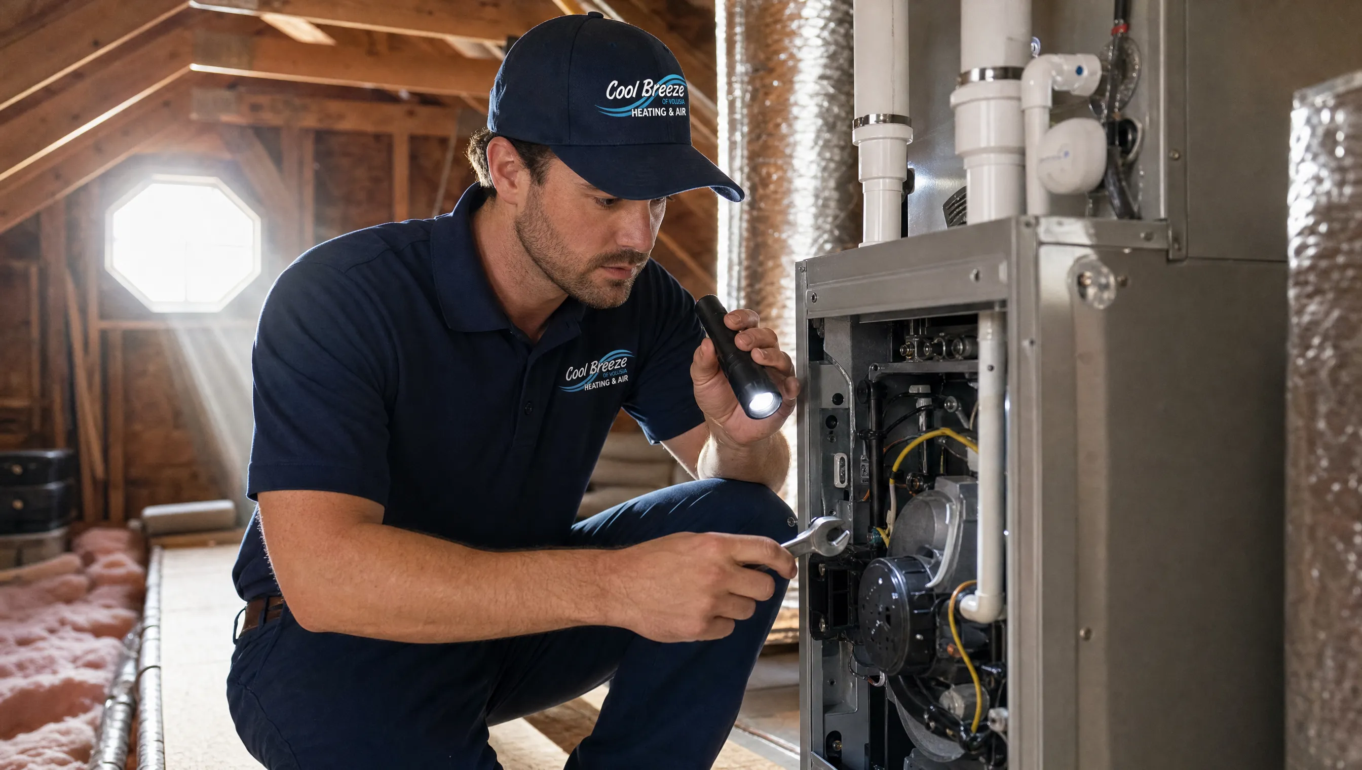 Technician responding to a late-night emergency AC repair call, emphasizing quick and reliable service availability